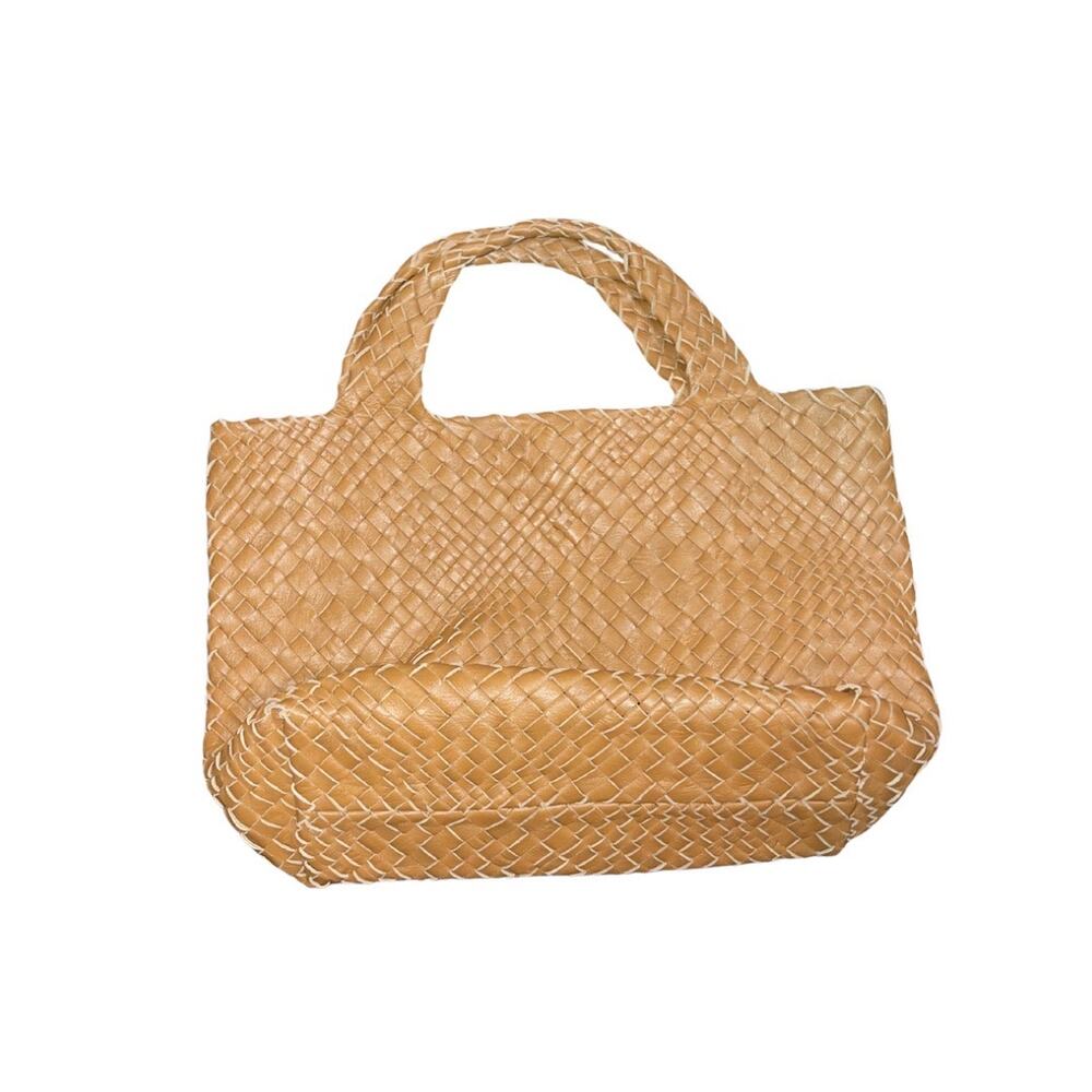 Vintage Falorni Mocha Brown Woven Leather Tote Made in Italy Handbag Top Handle